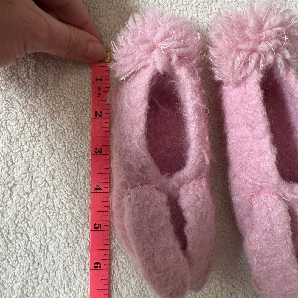 Baby Pink Pom Pom Felted Wool Bunny Slippers - Approx 9-12 Months